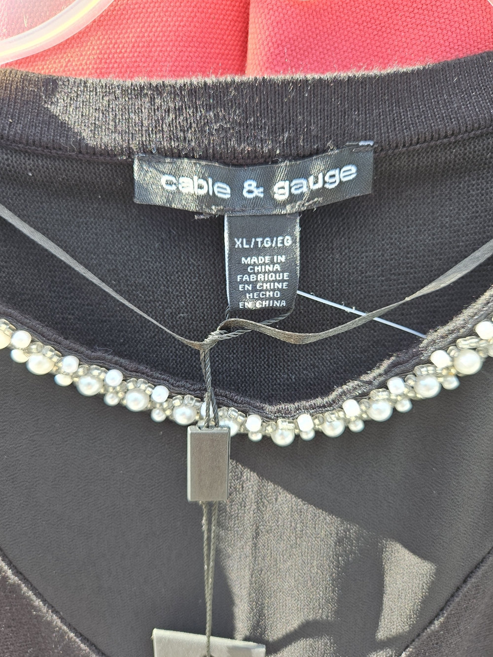 Cable & Gauge Black Jewel-Trim Scoop Neck Top